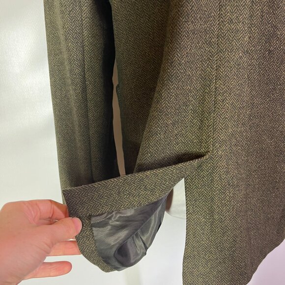 Banana Republic Factory Size 8 Herringbone Long Blazer Green Tweed Wool Blend - Picture 8 of 14